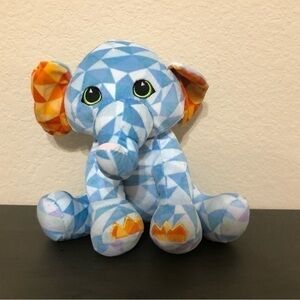 Fiesta Elephant Plush Blue Geometric Print Plushie Stuffed Animal Toy Lovey